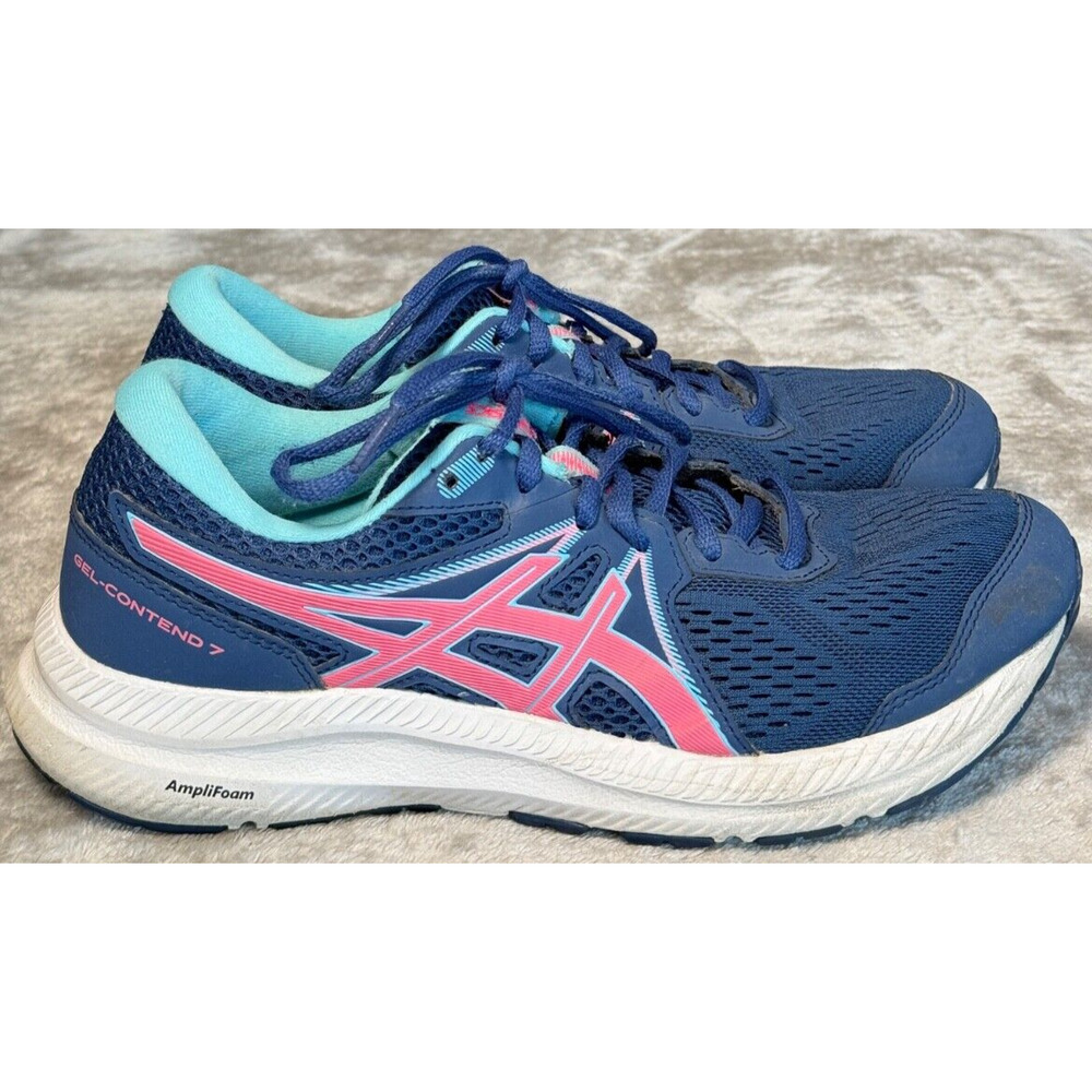 ASICS Gel Contend 7 Blue Pink Running Athletic Shoes Womens Size 8 1012B228
